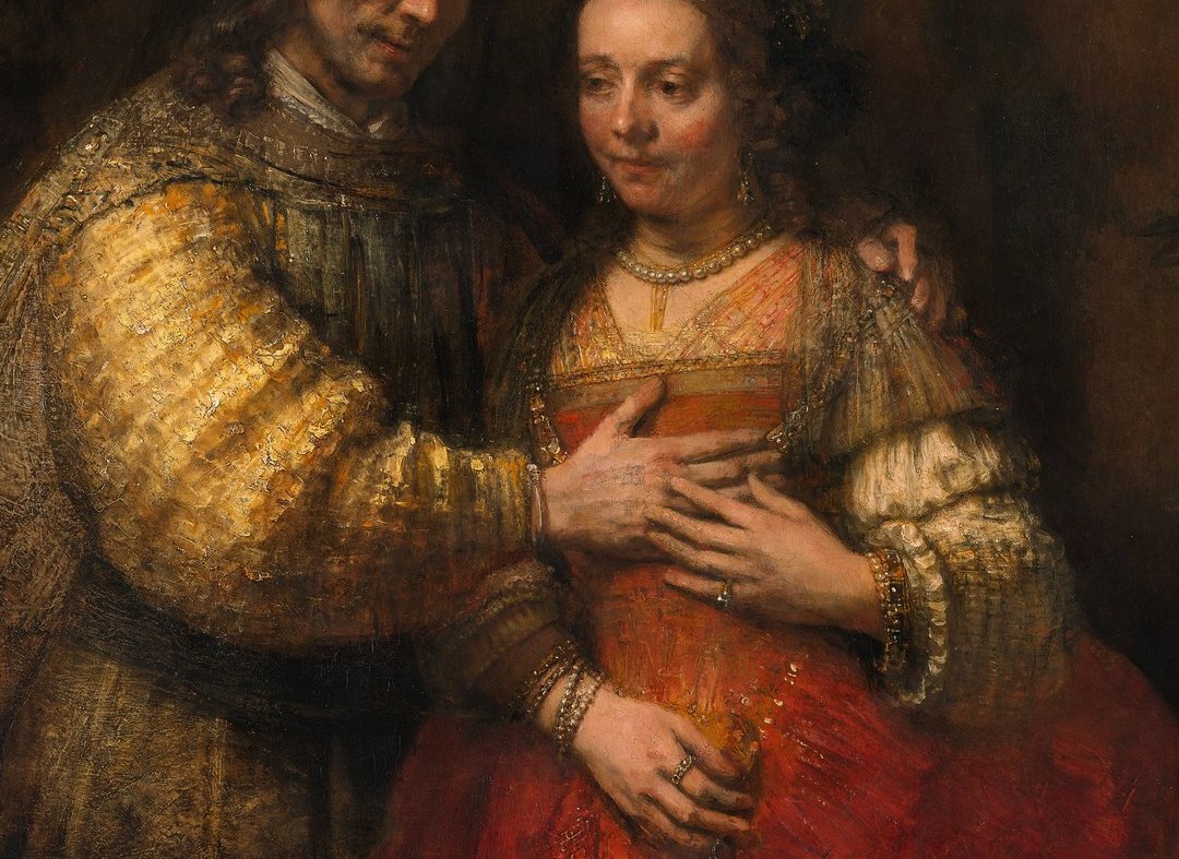 レンブラント「ユダヤの花嫁」(1665年頃)男性の手と女性の手が重なるディテール——アムステルダム国立美術館所蔵