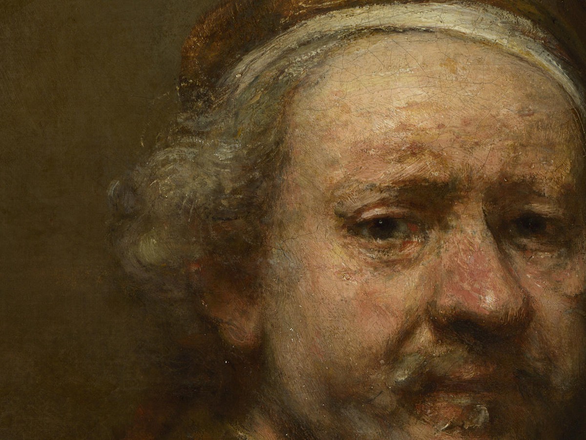 レンブラント「自画像(63歳)」(1669年)眼の周囲のクローズアップ——垂れた瞼と深い眼差し