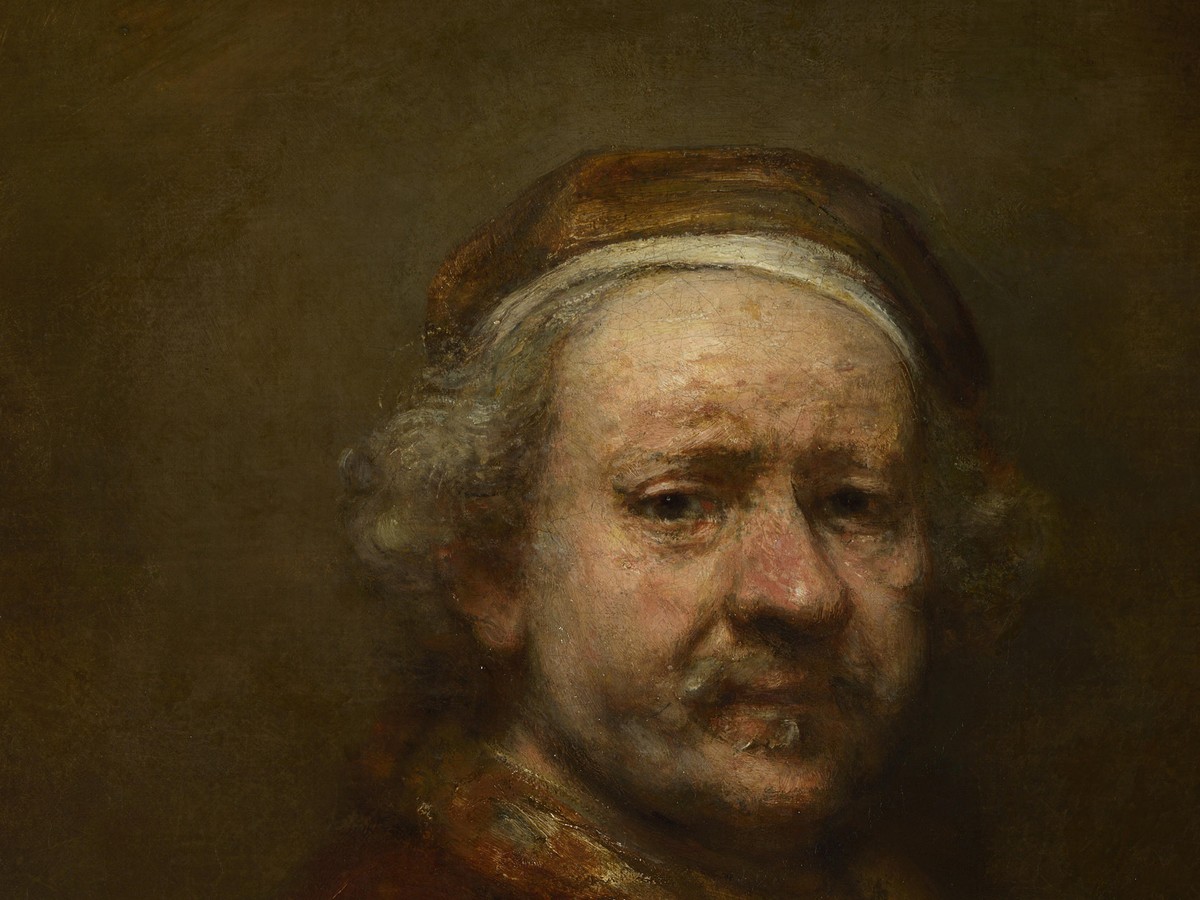 レンブラント「自画像(63歳)」(1669年)老いた顔の全体ディテール——ナショナル・ギャラリー所蔵