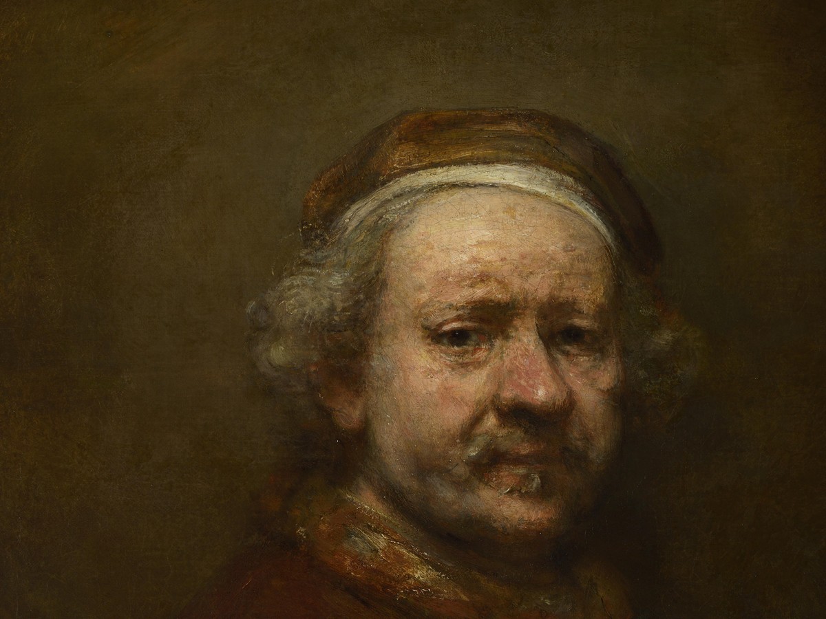 レンブラント「自画像(63歳)」(1669年)顔のディテール——ナショナル・ギャラリー所蔵