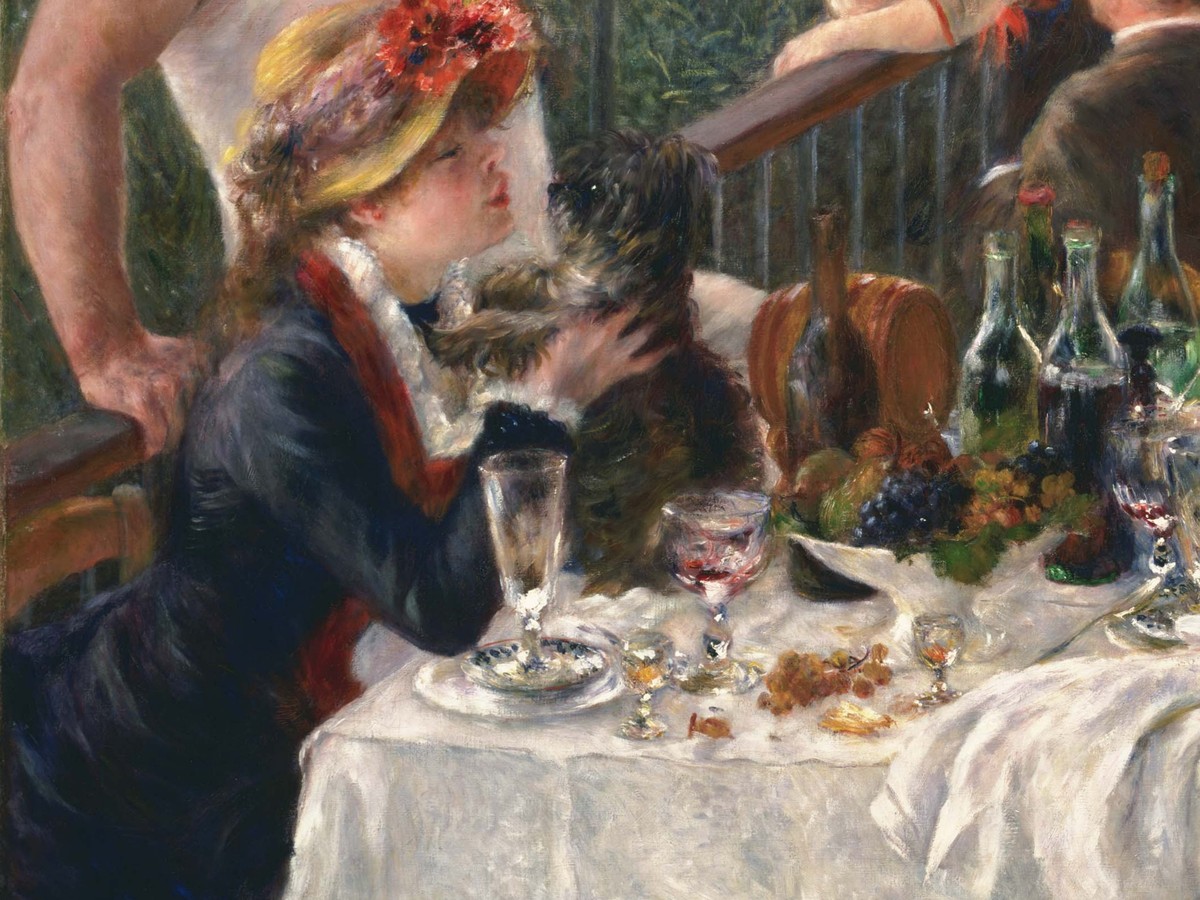 ルノワール「舟遊びの昼食」アリーヌとテリアのディテール