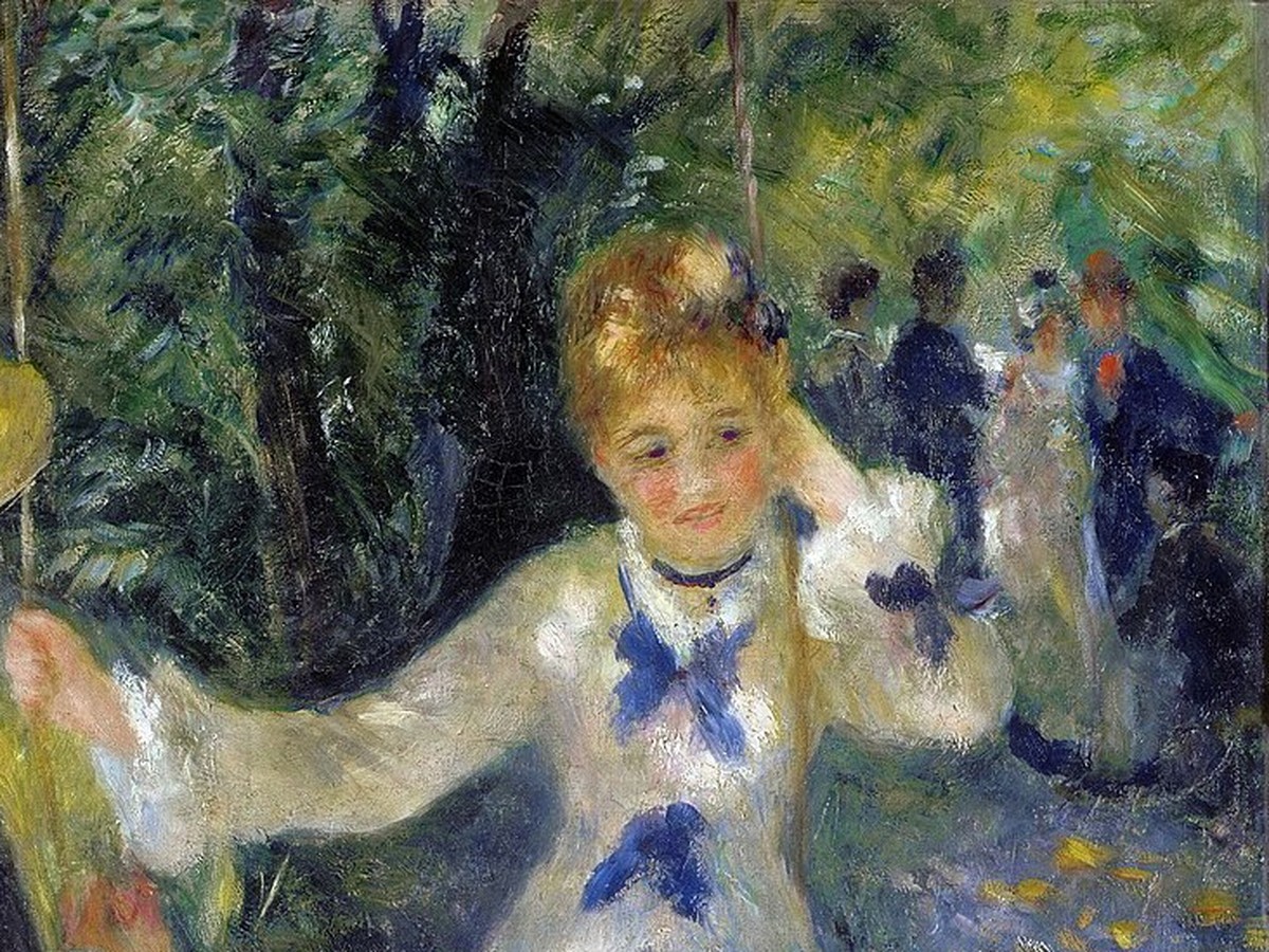 ルノワール「ブランコ」女性の顔と背景のディテール