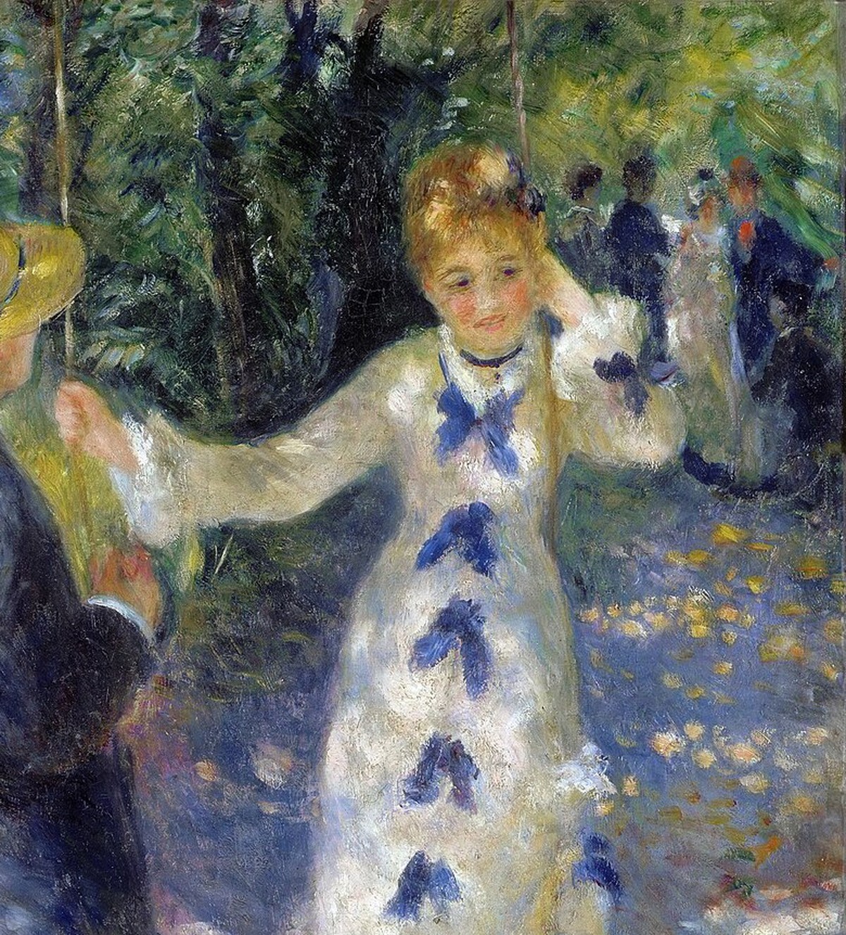ルノワール「ブランコ」(1876年)女性の顔と白いドレスのディテール——オルセー美術館所蔵