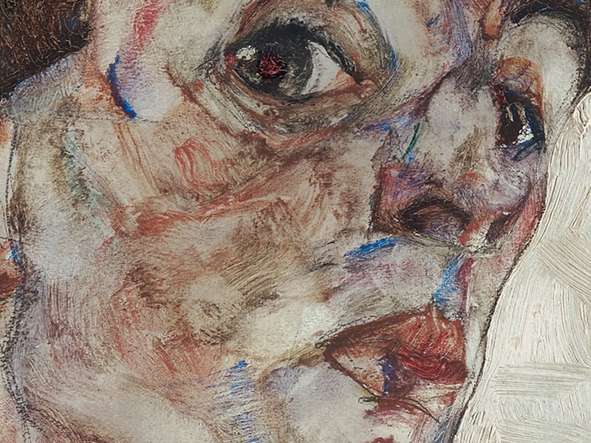 エゴン・シーレ「ほおずきの実のある自画像」(1912年)赤い瞳孔のクロップ