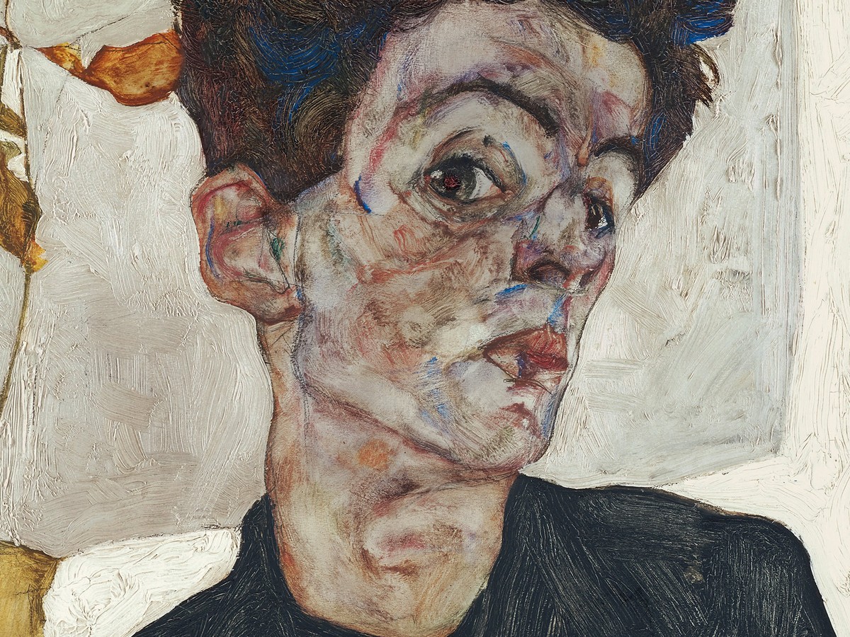 エゴン・シーレ「ほおずきの実のある自画像」(1912年)顔全体