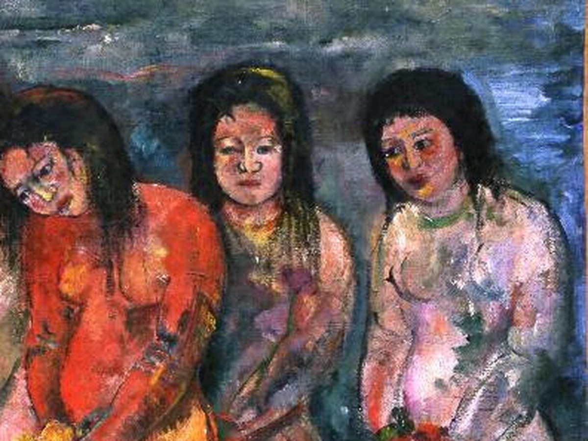 関根正二「信仰の悲しみ」(1918年)右側の人物群のディテール