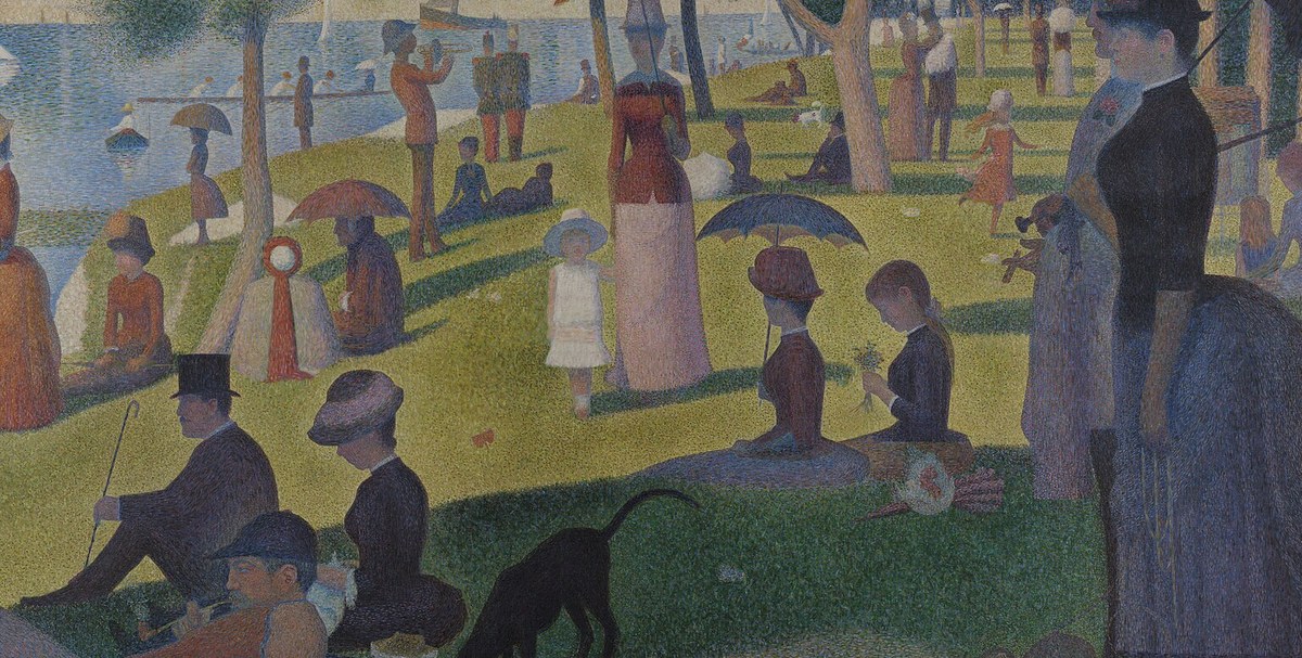 スーラ「グランド・ジャット島の日曜日の午後」(1884〜86年)人物群のディテール——シカゴ美術館所蔵