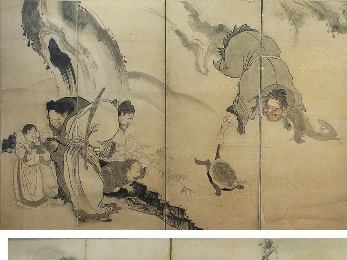曾我蕭白「群仙図屏風」仙人の顔のディテール
