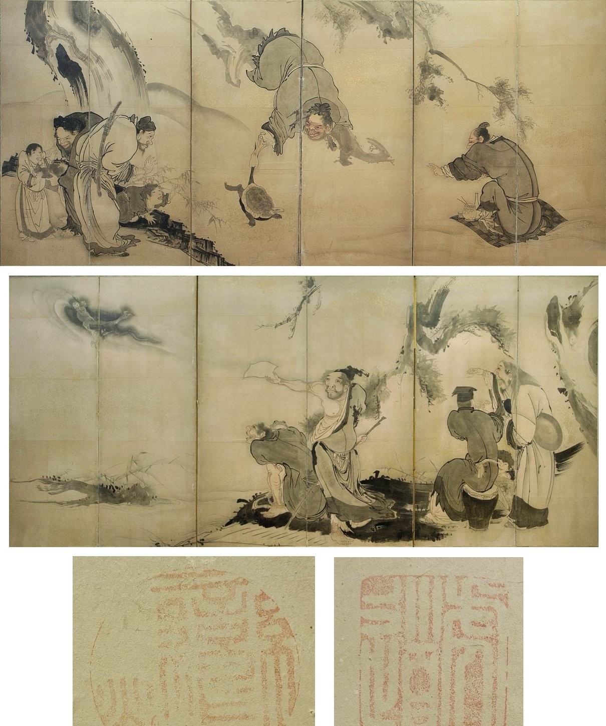 曾我蕭白「群仙図屏風」(1764年頃)紙本著色 六曲一双 各172.0×378.0cm 重要文化財 文化庁蔵