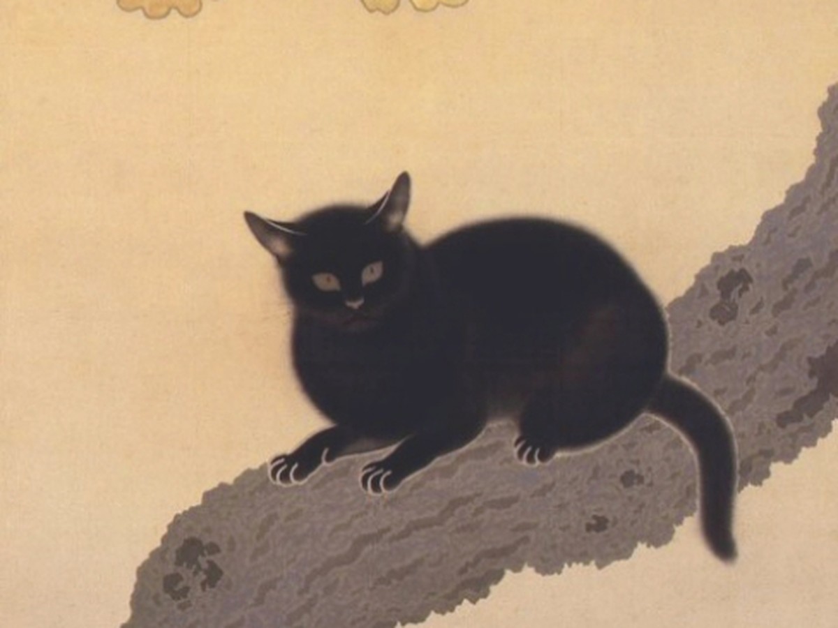菱田春草「黒き猫」(1910年)黒猫の全身と毛並みのディテール