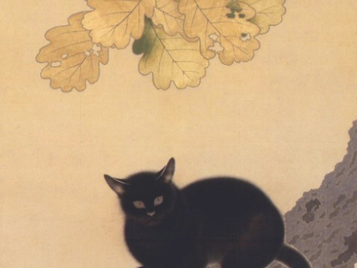 菱田春草「黒き猫」(1910年)黒猫の顔と眼差しのディテール