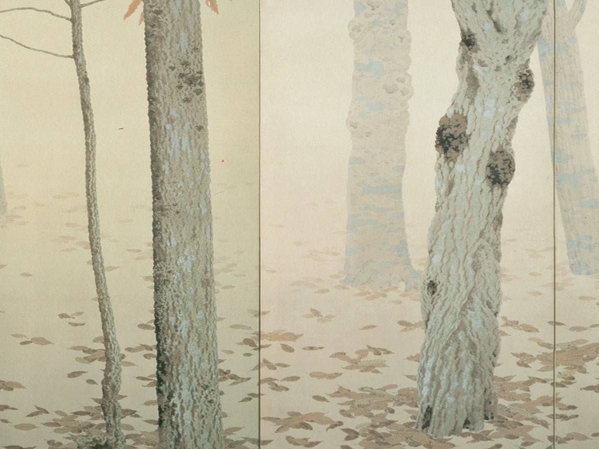菱田春草「落葉」（1909年）白樺の幹のディテール——永青文庫所蔵