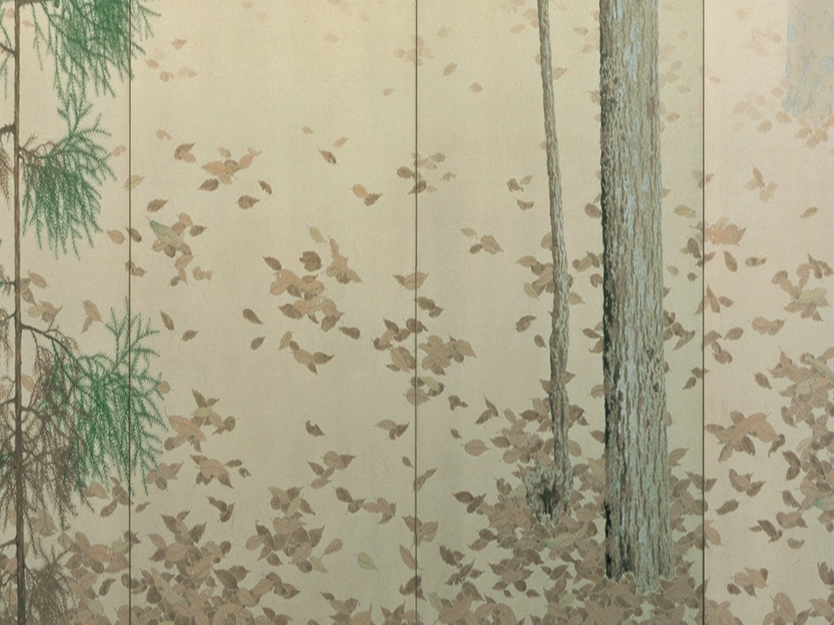 菱田春草「落葉」（1909年）地面に散る落葉のディテール——永青文庫所蔵