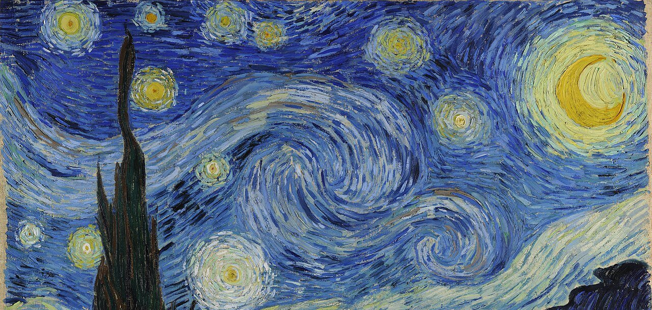 フィンセント・ファン・ゴッホ「星月夜」（1889年）詳細——渦巻く夜空と村のシルエット