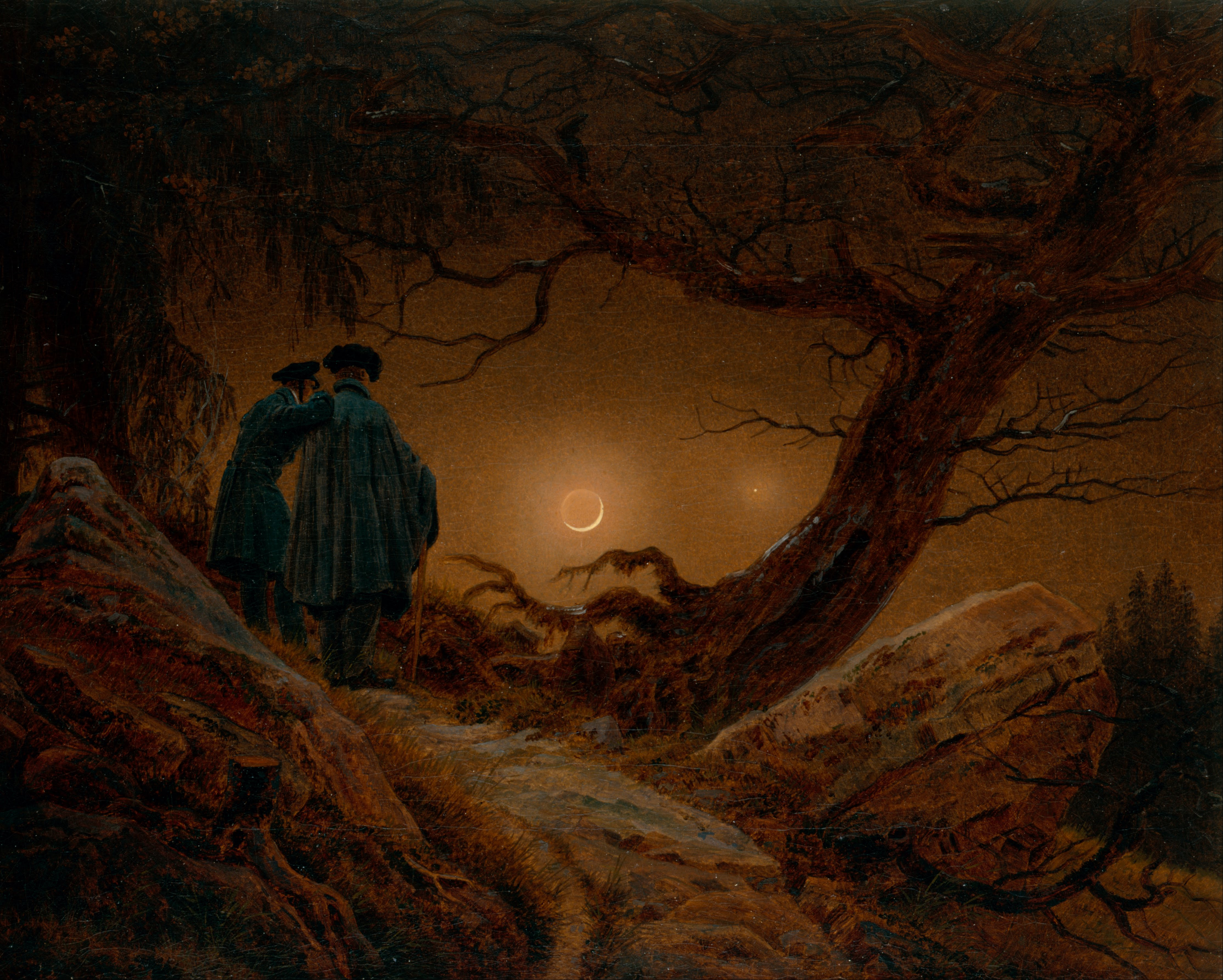 カスパー・ダーフィト・フリードリヒ「月を眺める二人の男」（1819-20年）ゲメールデギャラリー・ノイエ・マイスター（ドレスデン）蔵