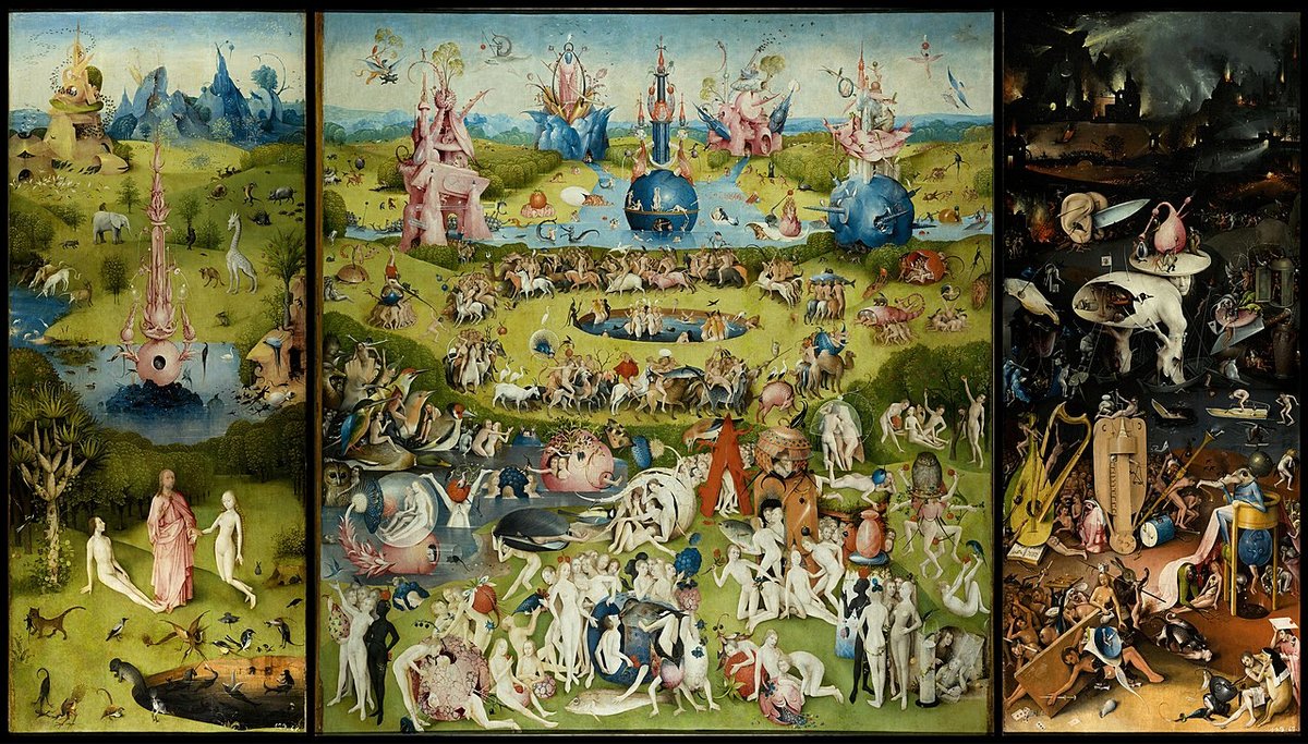 ヒエロニムス・ボッシュ「快楽の園」（1490-1510年頃）プラド美術館蔵——中央パネルの超現実的な場面