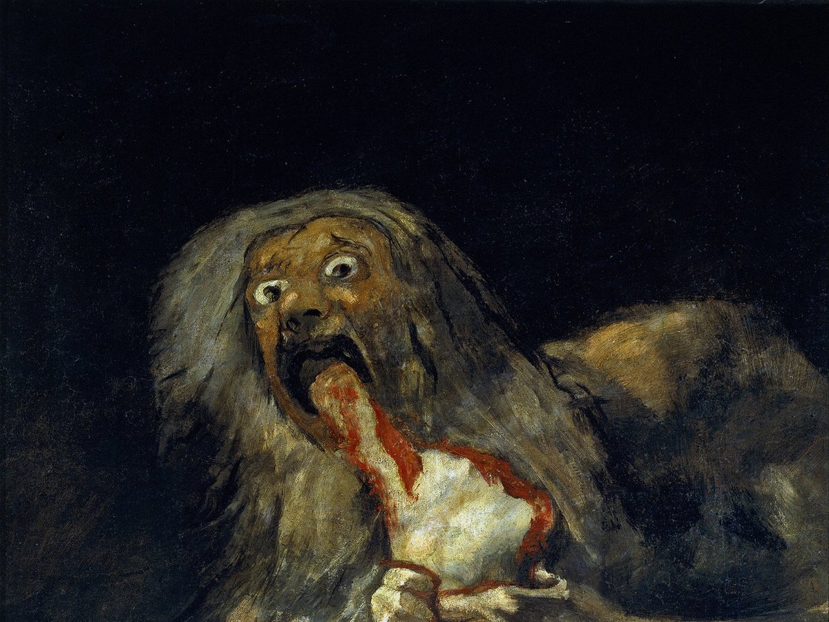 フランシスコ・デ・ゴヤ「我が子を食らうサトゥルヌス」詳細（1820-1823年）——恐怖に歪む両眼のクローズアップ
