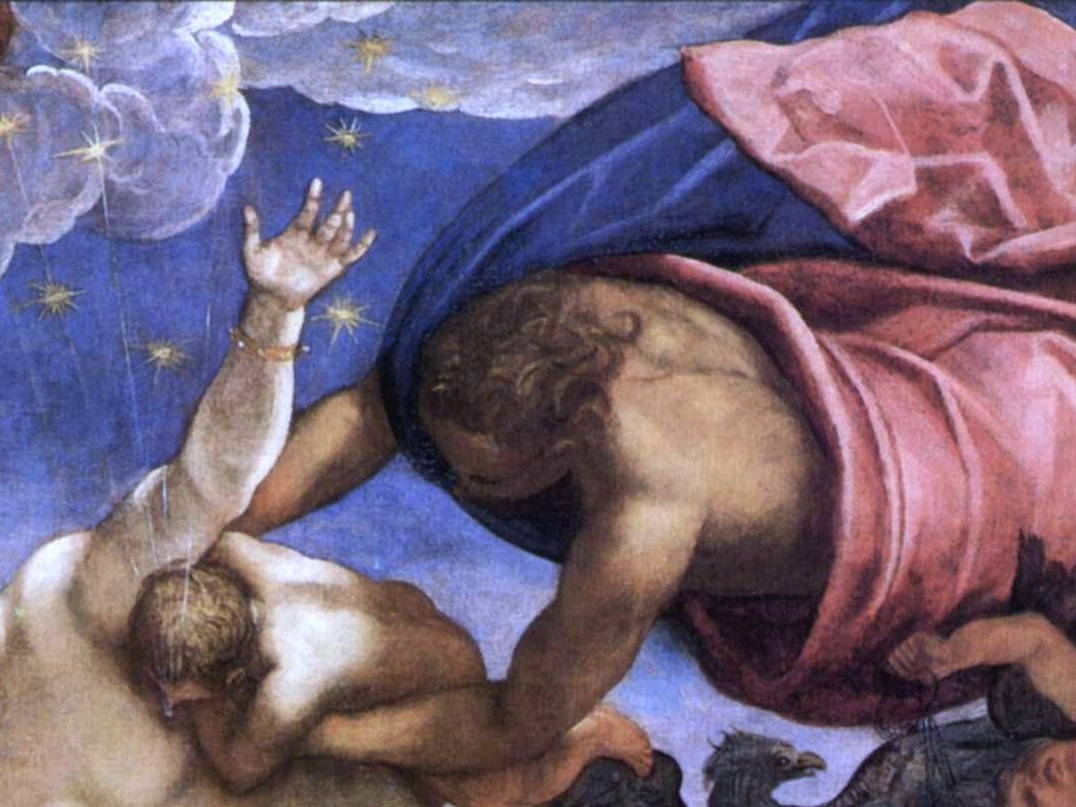 ティントレット「天の川の起源」(1575年頃)ユピテルと幼いヘルクレス、天の星々のディテール