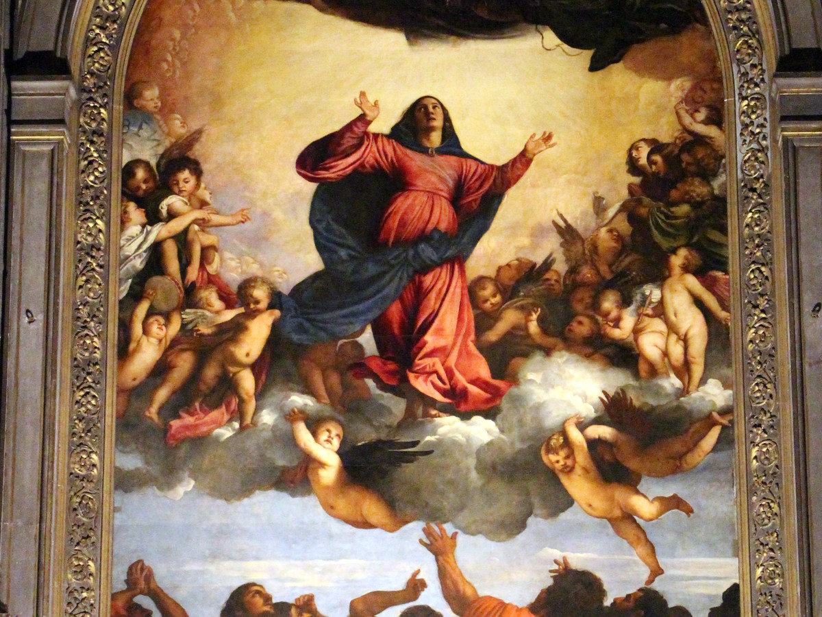 ティツィアーノ「聖母被昇天」（1516〜1518年）——マリアと使徒たちの中央部ディテール