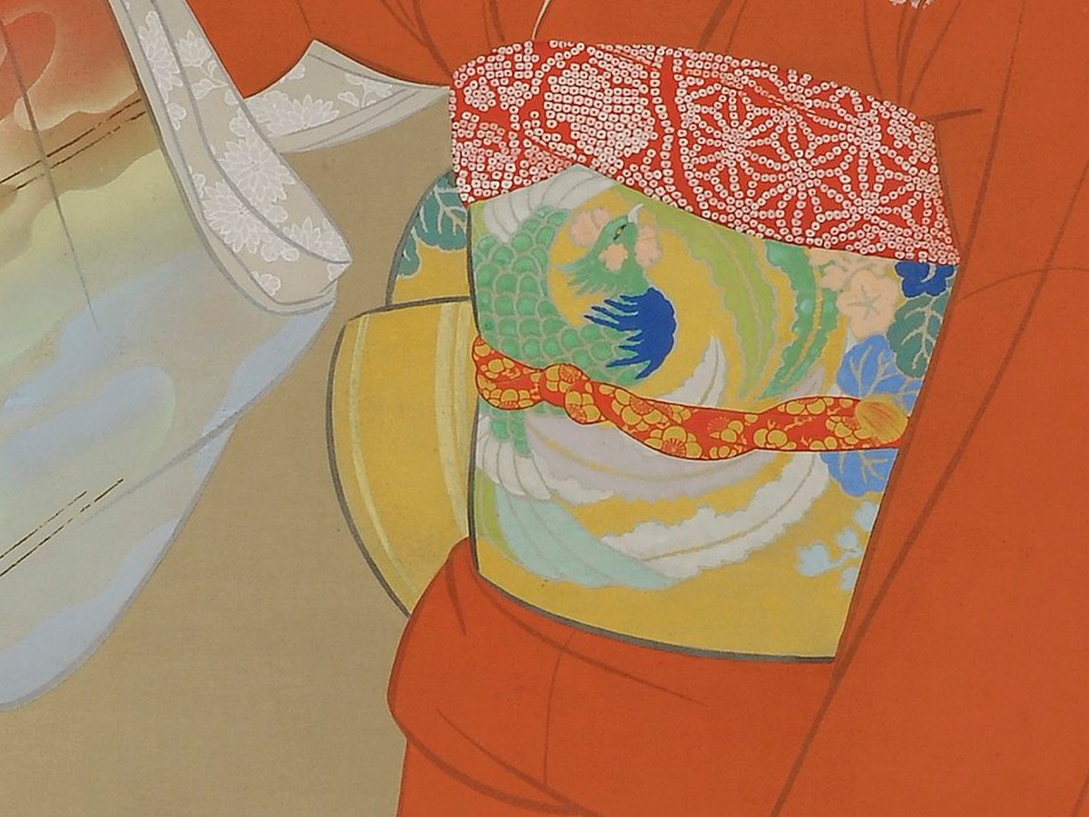 上村松園「序の舞」（1936年）孔雀文様の帯のディテール