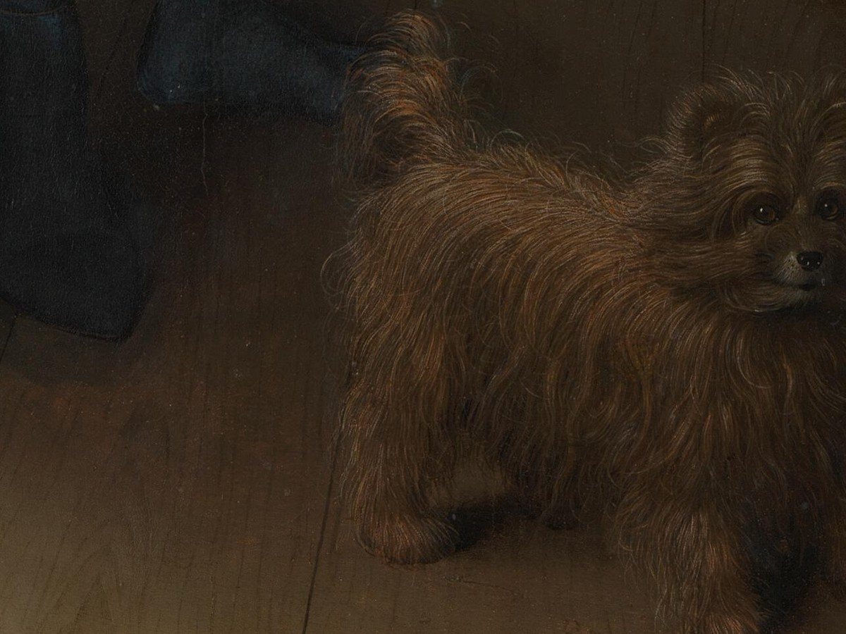 ヤン・ファン・エイク「アルノルフィーニ夫妻の肖像」（1434年）ナショナル・ギャラリー所蔵——小犬のディテール