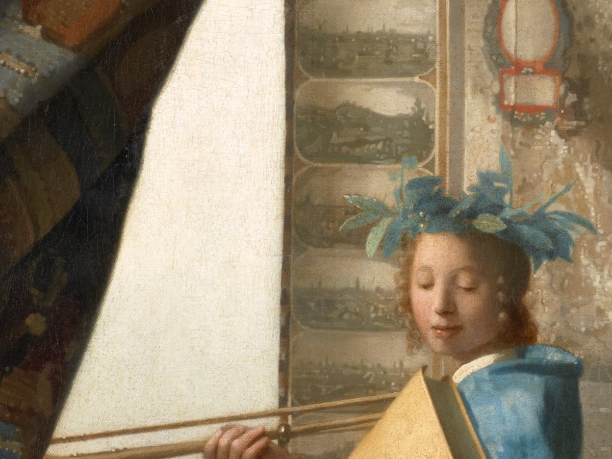 フェルメール「絵画芸術」（1666〜68年頃）クリオの顔と月桂樹の冠のディテール