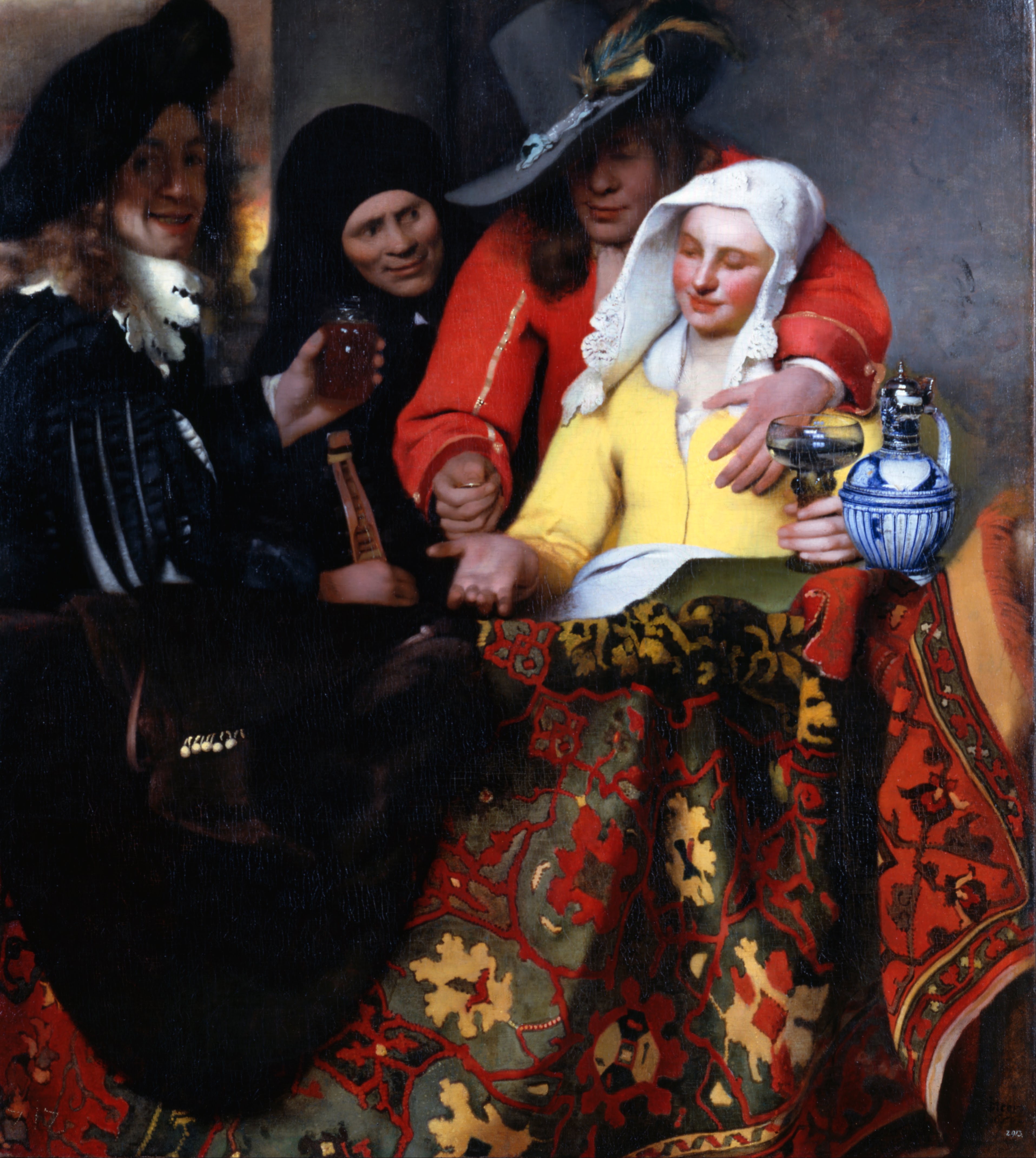 ヨハネス・フェルメール「取り持ち女」（1656年）ドレスデン国立絵画館所蔵——左端の人物がフェルメールの自画像とされる
