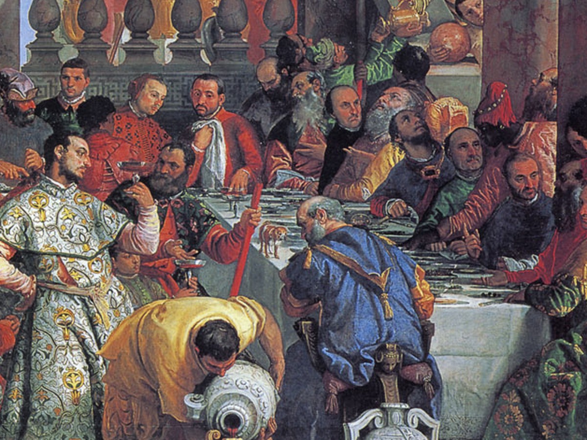 パオロ・ヴェロネーゼ「カナの婚礼」（1562〜1563年）前景の衣装と食器のディテール