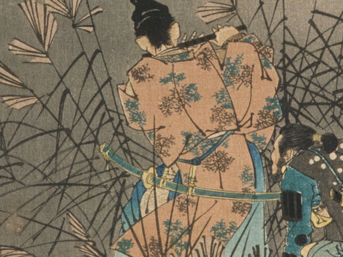 月岡芳年「月百姿 原野の月」唐草文様の直衣ディテール
